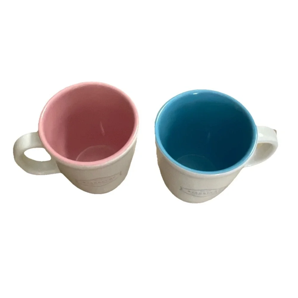 2 Starbucks Est. 1971 Abbey‎ Logo White Pink Blue Coffee Cup 13 oz. 2006 Wedding